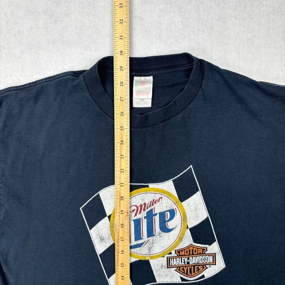 Vintage Harley-Davidson Miller Life Ride Straight T-Shirt XL Black Racing Flag